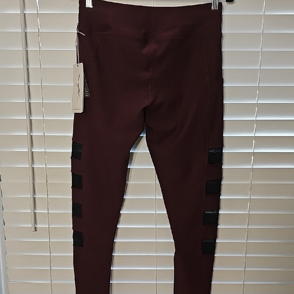 X By Gottex Leggings Maroon With Black Panels Size Large NWT - Picture 5 of 12